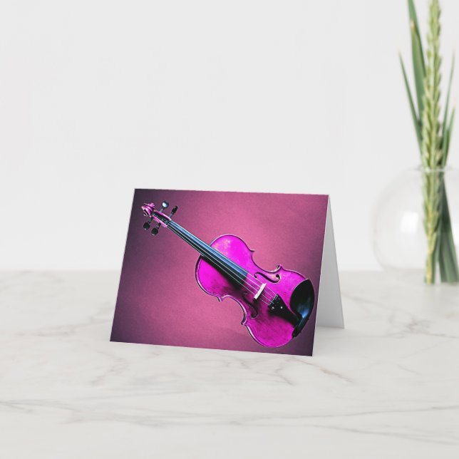 Violin or Viola Greeting or Note Card Pink (Front)