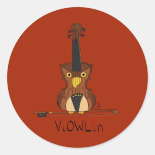 Violin Owl Cute Music Kids Teacher Classic Round Sticker