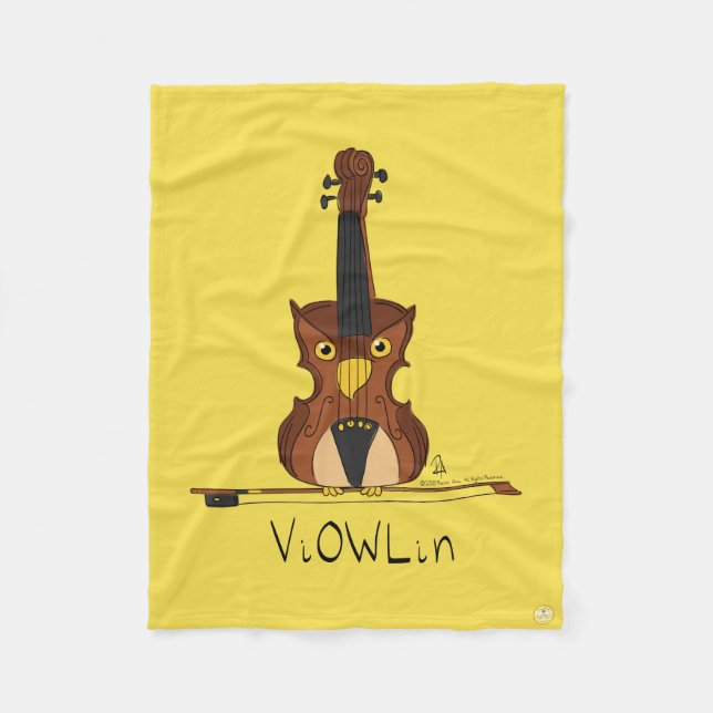 Violin Owl Funny Cute Kids Music Fleece Blanket (Front)