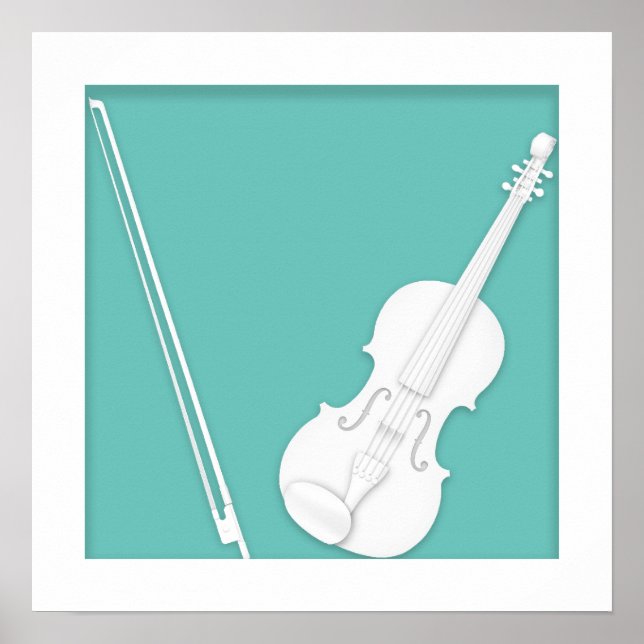 Violin Paper Cutout Illusion by Mozartini Aqua Poster (Front)