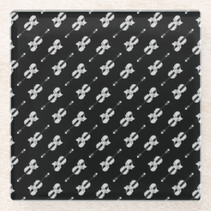 Violin Pattern - Black and White Glass Coaster