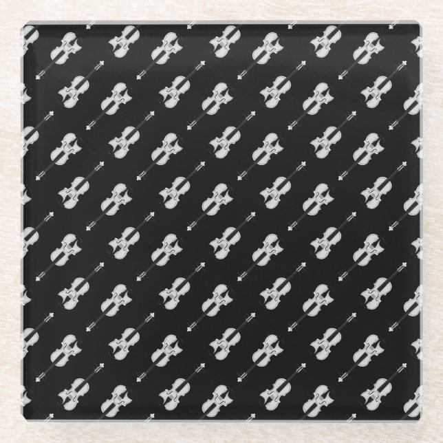 Violin Pattern - Black and White Glass Coaster (Front)
