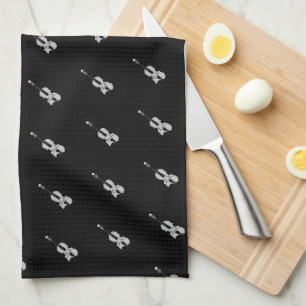 Violin Pattern - Black and White Tea Towel
