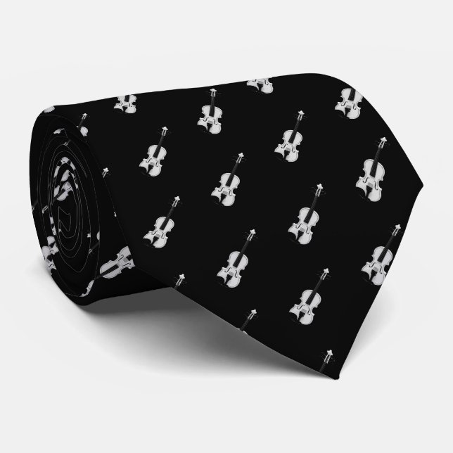 Violin Pattern - Black and White Tie (Rolled)