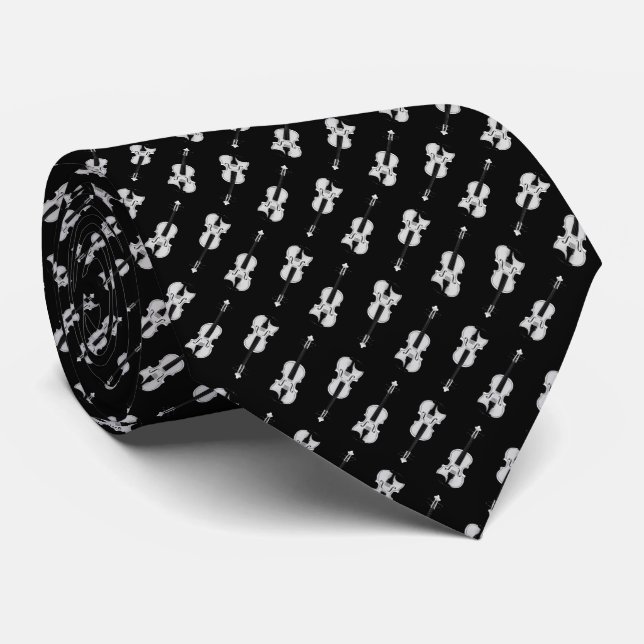 Violin Pattern - Black and White Tie (Rolled)