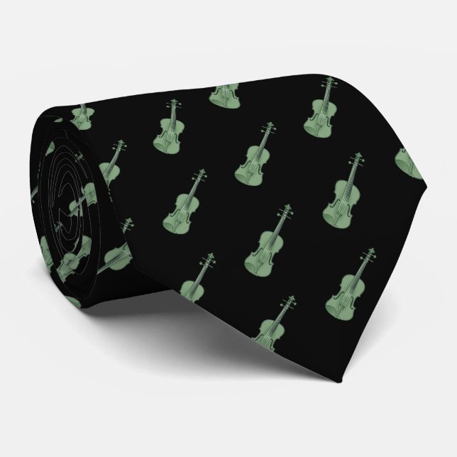 Violin Pattern - Green and Black Tie (Rolled)