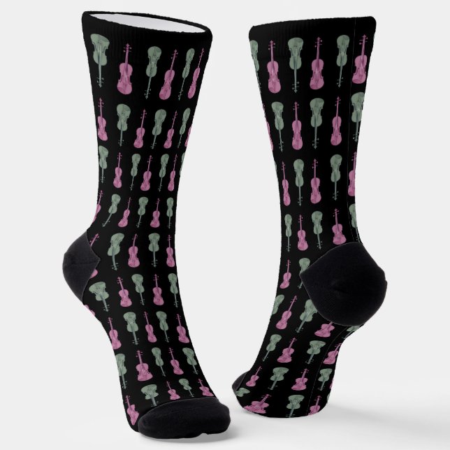 Violin Pattern - Green and Pink Socks (Angled)