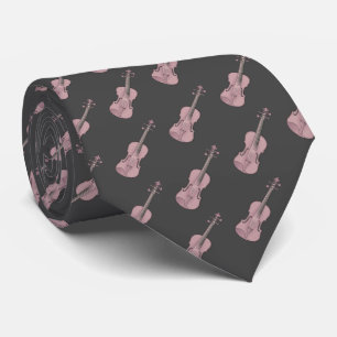 Violin Pattern - Pink and Dark Grey Tie