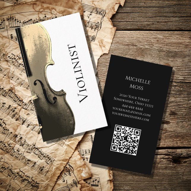 Violin Performer Musical Minimalist QR code  Business Card (Creator Uploaded)