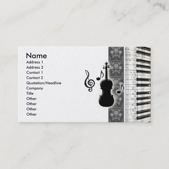 Violin Piano & Music Notes Business Cards (Front)