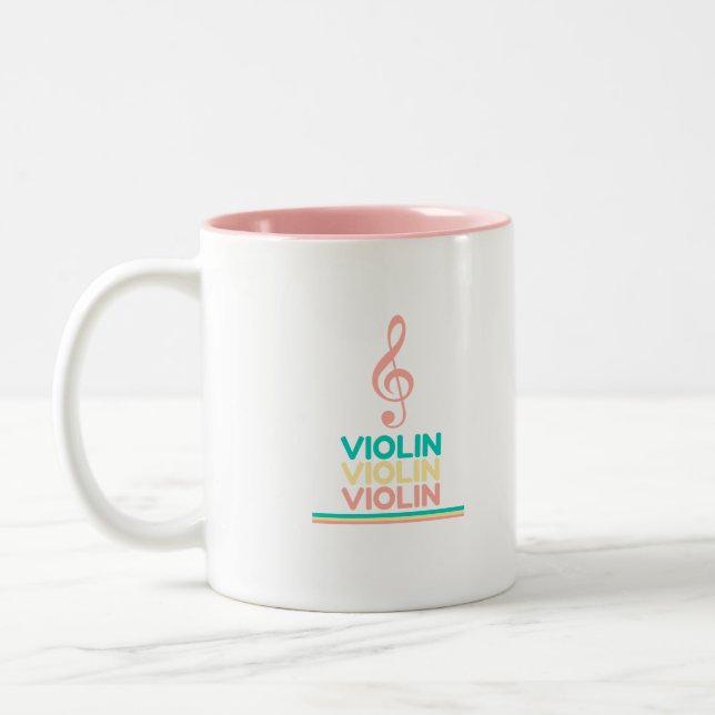 Violin Pink Treble Clef Two-Tone Coffee Mug (Left)