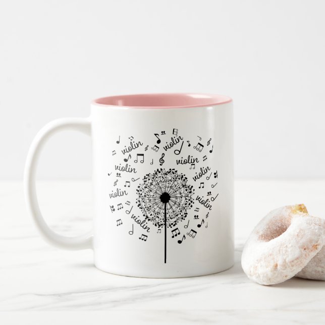 Violin Player Music Dandelion Two-Tone Coffee Mug (With Donut)