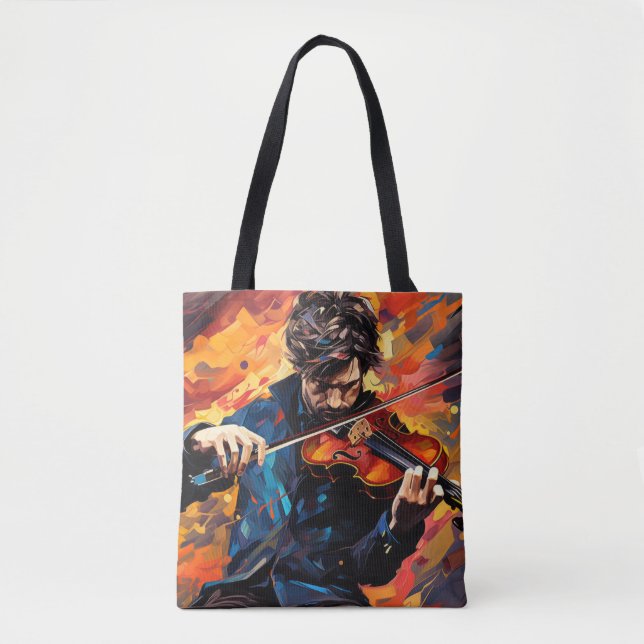 Violin Player Music Painting Abstract Art Decor Tote Bag (Front)