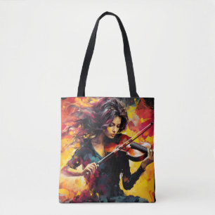 Violin Player Music Painting Abstract Art Decor Tote Bag