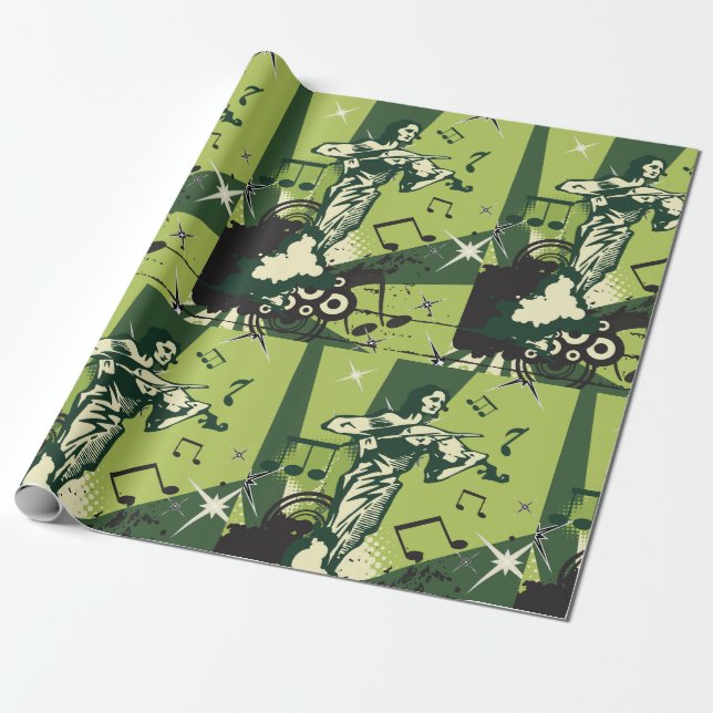 Violin Player Musical Notes Wrapping Paper (Unrolled)