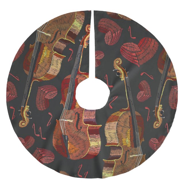 Violin Red Heart Music Pattern Brushed Polyester Tree Skirt (Front)