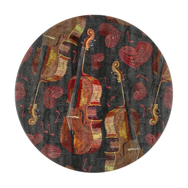 Violin Red Heart Music Pattern Cutting Board (Front)