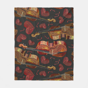 Violin Red Heart Music Pattern Fleece Blanket