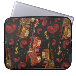 Violin Red Heart Music Pattern Laptop Sleeve