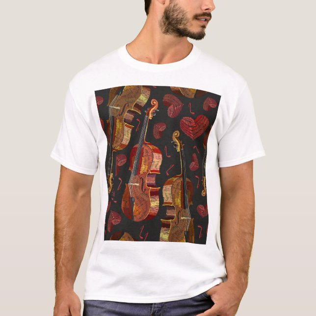 Violin Red Heart Music Pattern T-Shirt (Front)