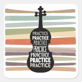 violin retro square sticker