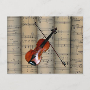 Violin ~ Rolled Sheet Music Background ~ Musical Postcard