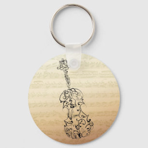 Violin Scrawl on Bach Manuscript Key Ring