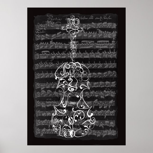Violin Scrawl on Bach Manuscript Poster (Front)