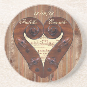Violin Scroll Heart Coaster