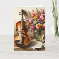 Violin, Sheet Music and a Vase of Flowers Birthday