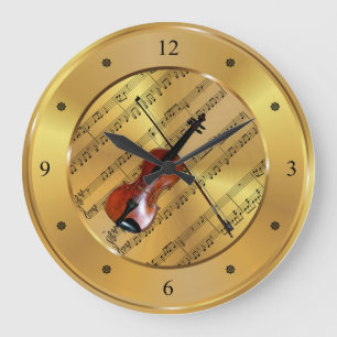 Violin ~ Sheet Music ~ Gold Background ~ Unique ~ Large Clock