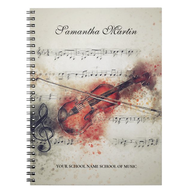 Violin Sheet Music Watercolor Painting Notebook (Front)