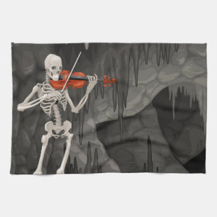 violin skeleton tea towel