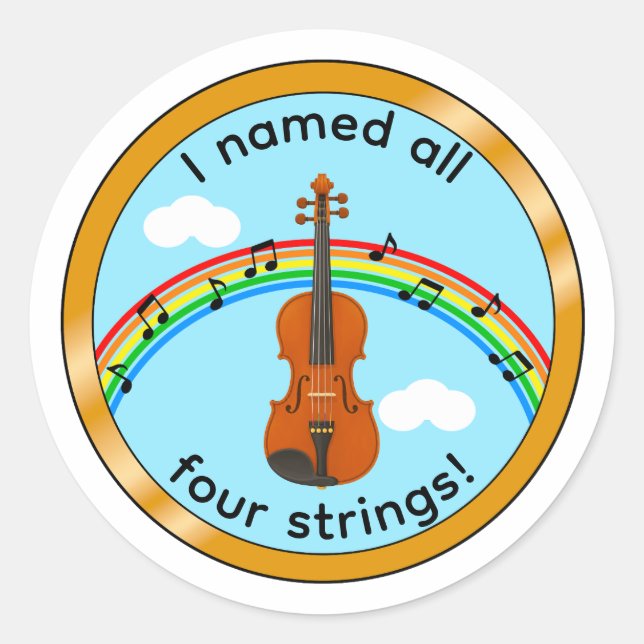 Violin Strings Kids Medal Motivation Sticker (Front)