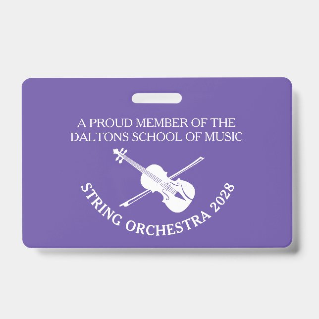 Violin strings orchestra personalised name badge ID badge (Front)