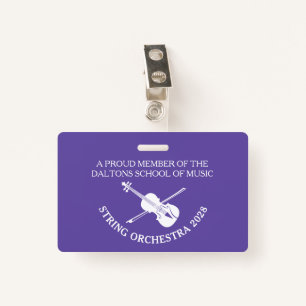Violin strings orchestra personalised name badge ID badge