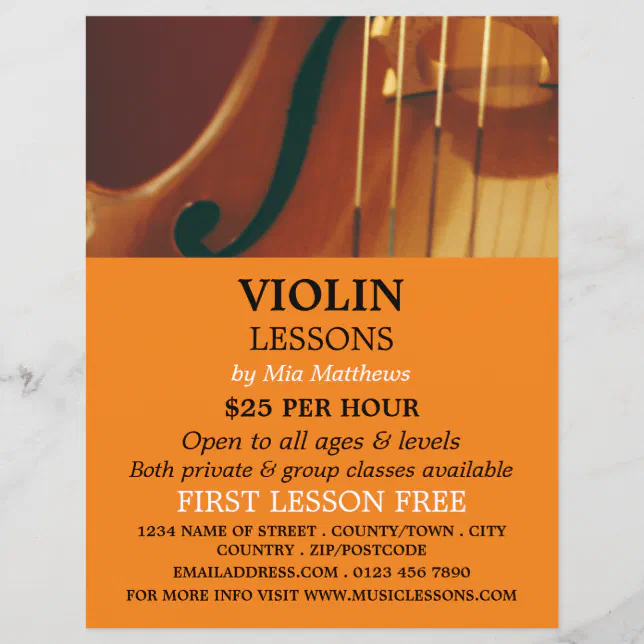 Lesson Flyer Viola Violin Strings, Violin Lessons Advertising Flyer | Zazzle