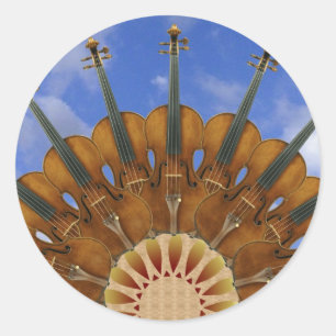 Violin Sunflower Classic Round Sticker