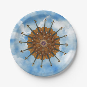Violin Sunflower in Cloudy Blue Sky Paper Plate