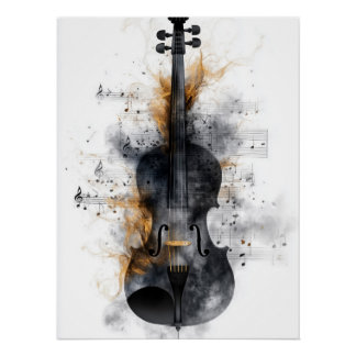 Violin Surrounded by Musical Notes Poster