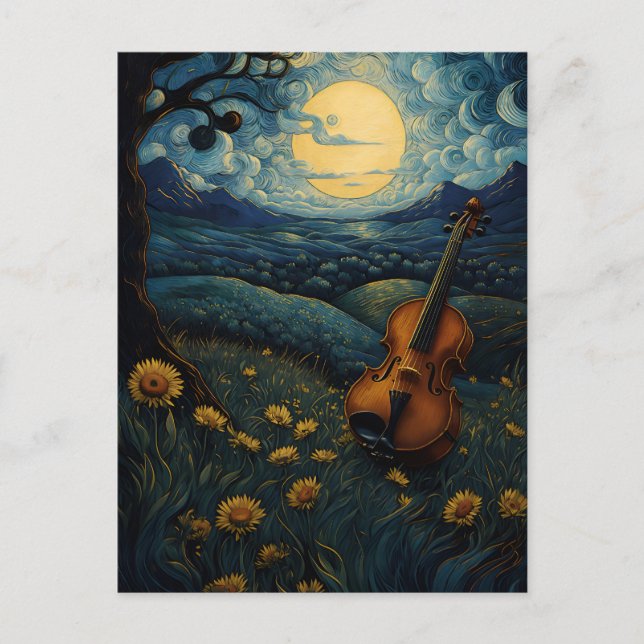Violin under a Starry Night Postcard (Front)