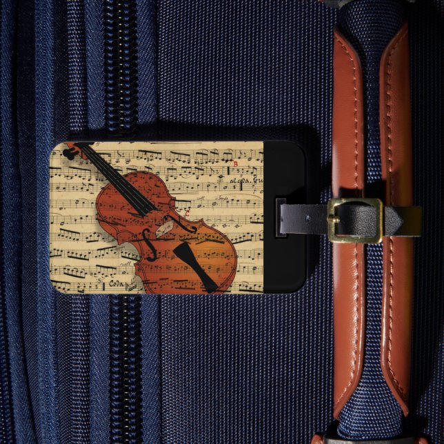 Violin Vintage Music Luggage Tag (Front Insitu 4)