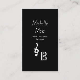 Violin Viola Music Lessons Black White Simple Business Card