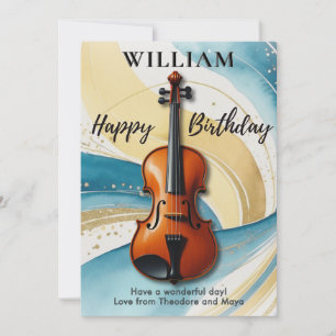 Violin Watercolor Swirls Music Themed Birthday Card