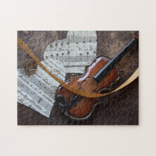 Violin with book and hearts jigsaw puzzle
