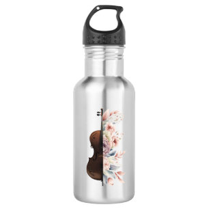 Violin with flowers. 532 ml water bottle