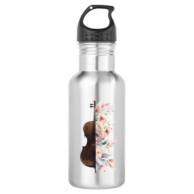 Violin with flowers. 532 ml water bottle (Front)