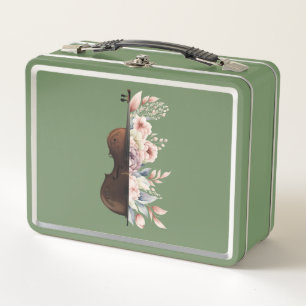Violin with flowers. metal lunch box