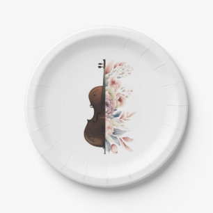 Violin with flowers. paper plate