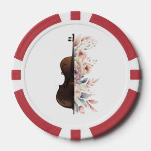 Violin with flowers. poker chips
